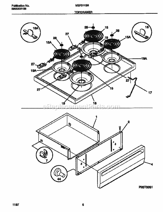 Frigidaire MEF311SBDH Frg(V1) / Electric Range Top / Drawer Diagram