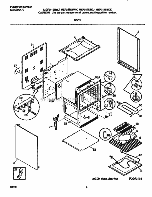 Frigidaire MEF311SBDK Frg(V2) / Electric Range Body Diagram