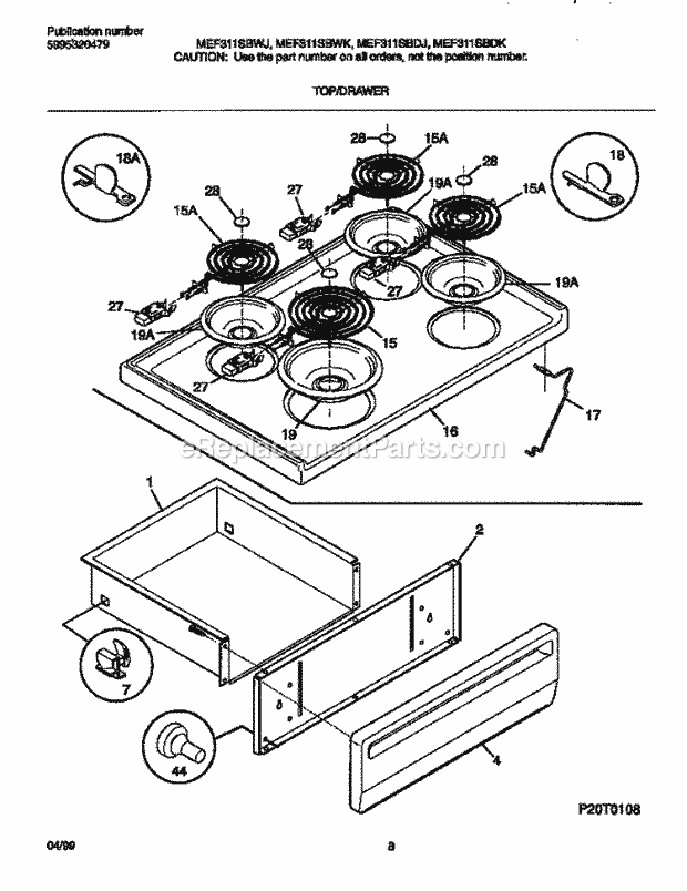 Frigidaire MEF311SBDK Frg(V2) / Electric Range Top / Drawer Diagram