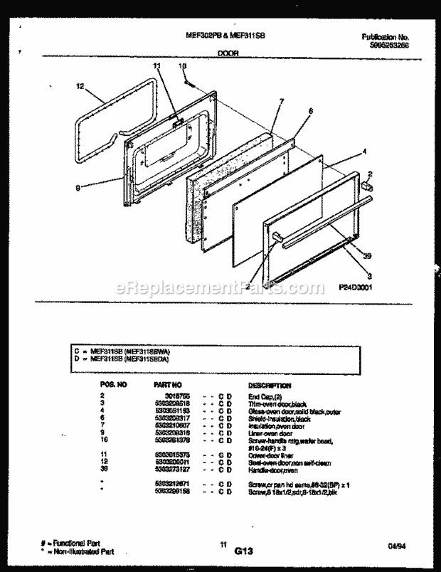 Frigidaire MEF311SBWA Frg(V3) / Electric Range Door Parts Diagram
