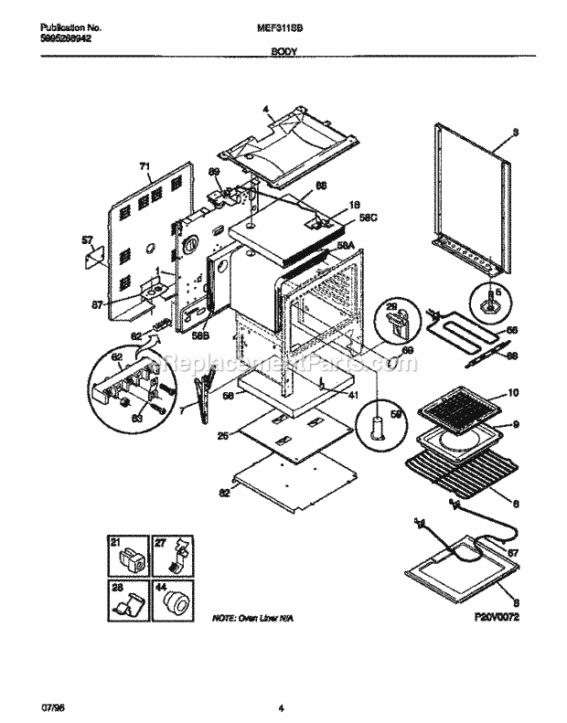 Frigidaire MEF311SBWB Frg(V3) / Electric Range Body Diagram