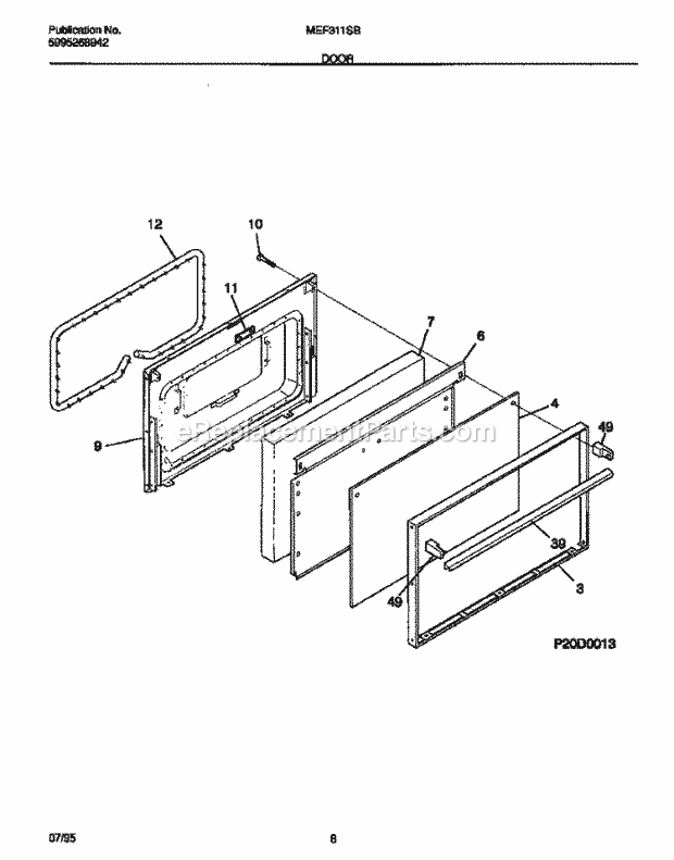 Frigidaire MEF311SBWB Frg(V3) / Electric Range Door Diagram