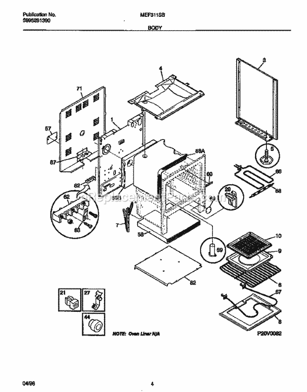 Frigidaire MEF311SBWE Frg(V2) / Electric Range Body Diagram