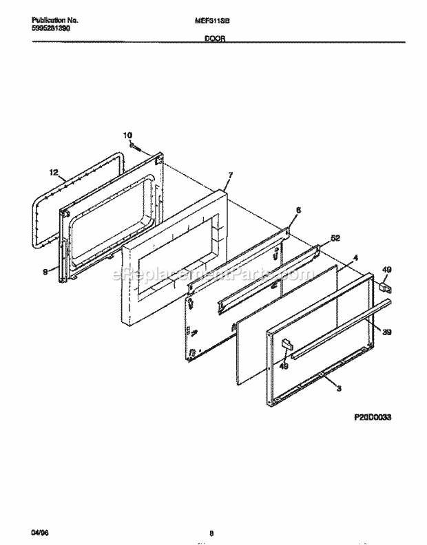 Frigidaire MEF311SBWE Frg(V2) / Electric Range Door Diagram