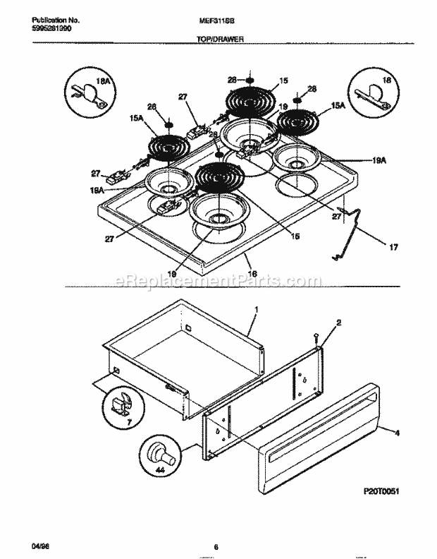 Frigidaire MEF311SBWE Frg(V2) / Electric Range Top / Drawer Diagram