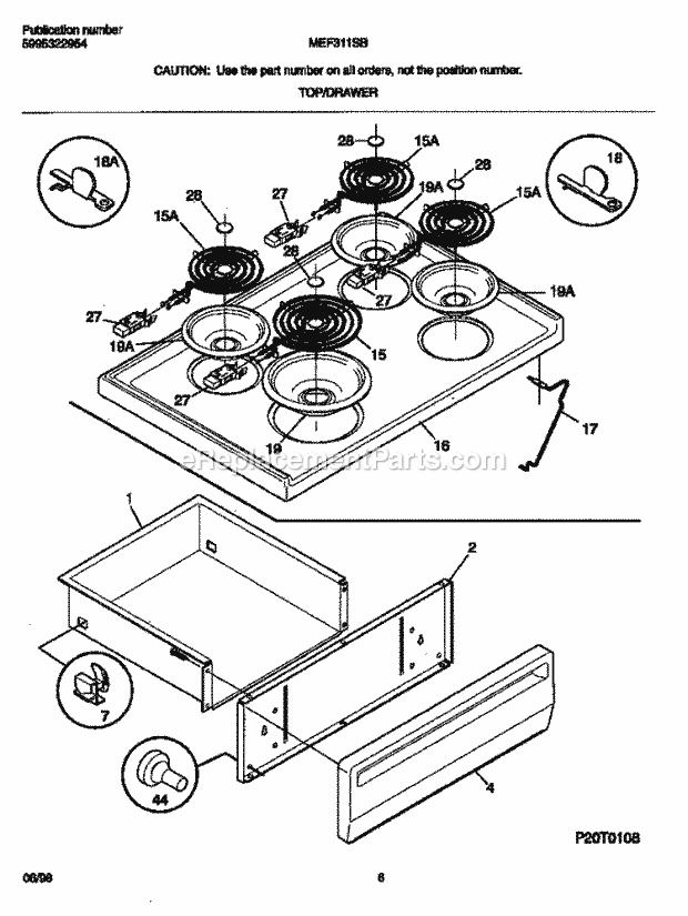 Frigidaire MEF311SBWL Frg(V2) / Electric Range Top / Drawer Diagram