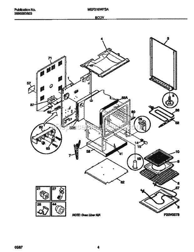 Frigidaire MEF316WFSA Frg(V0) / Electric Range Body Diagram