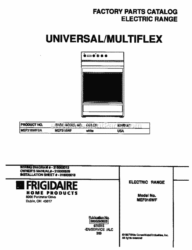 Frigidaire MEF316WFSA Frg(V0) / Electric Range Page C Diagram