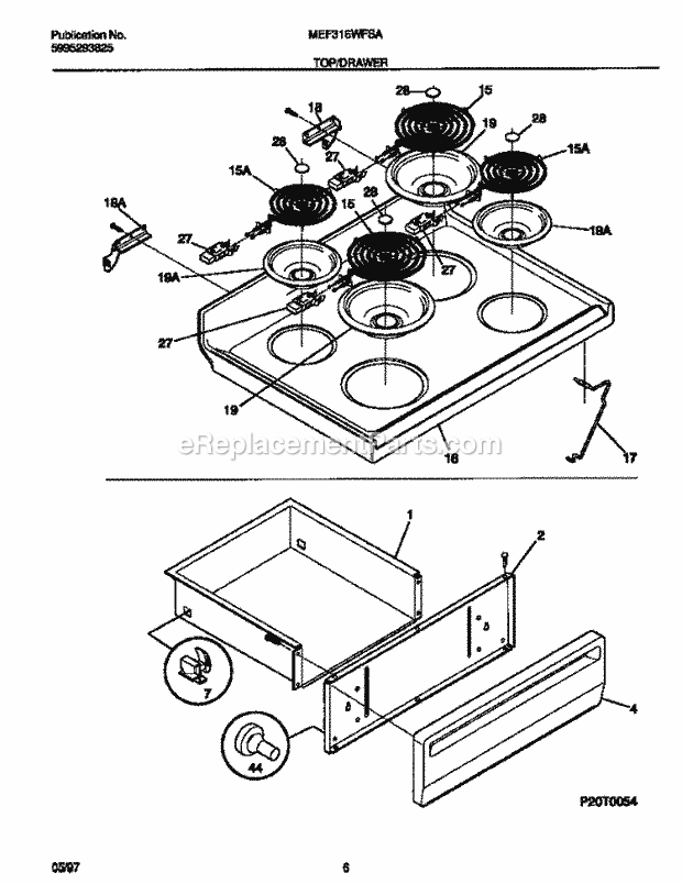 Frigidaire MEF316WFSA Frg(V0) / Electric Range Top / Drawer Diagram