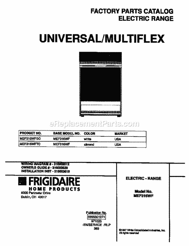 Frigidaire MEF316WFSC Frg(V1) / Electric Range Page C Diagram