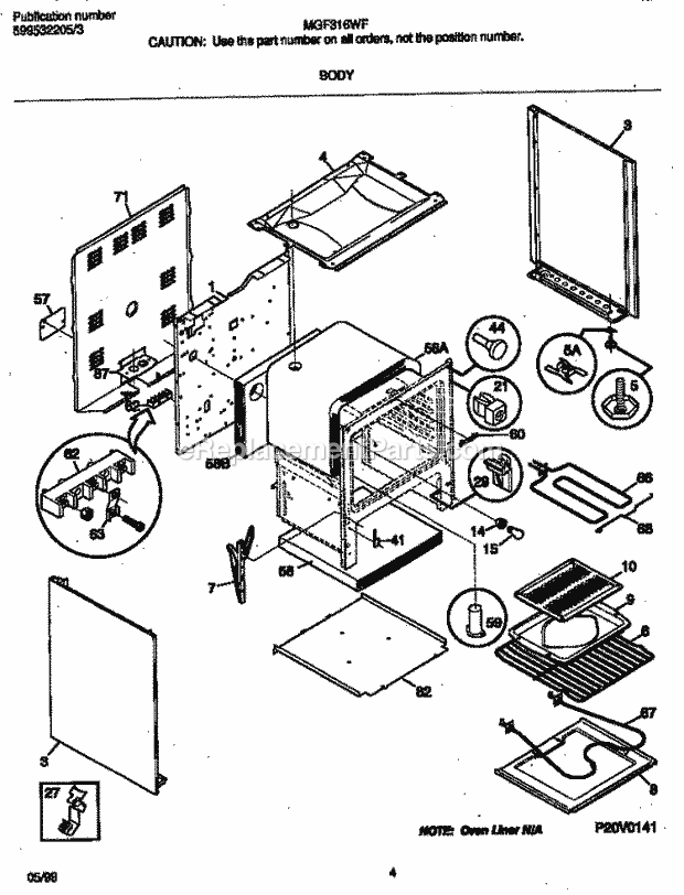 Frigidaire MEF316WFSE Freestanding, Electric Frigidaire/Elec Range Body Diagram