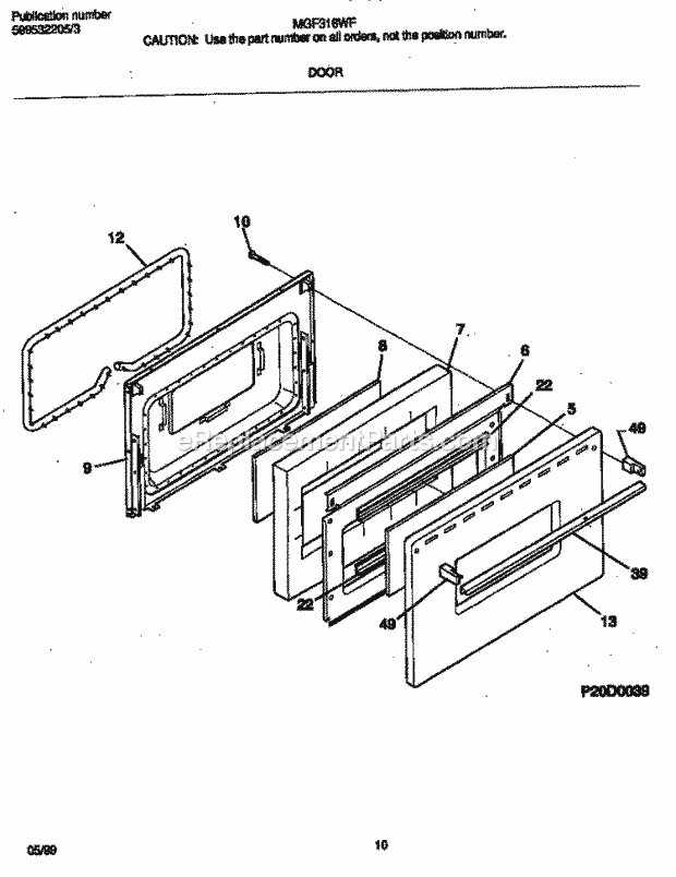 Frigidaire MEF316WFTD Frg(V4) / Electric Range Door Diagram