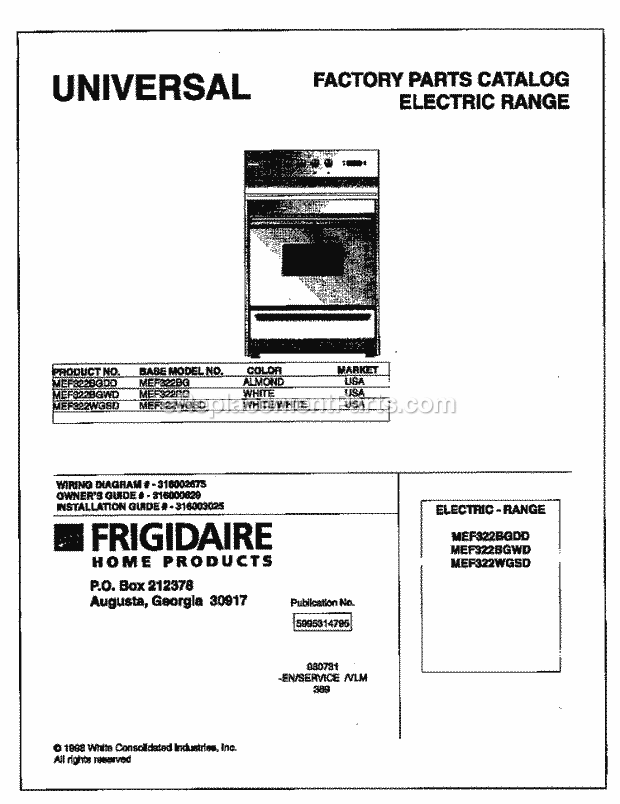 Frigidaire MEF322BGDD Frg(V1) / Electric Range Page C Diagram