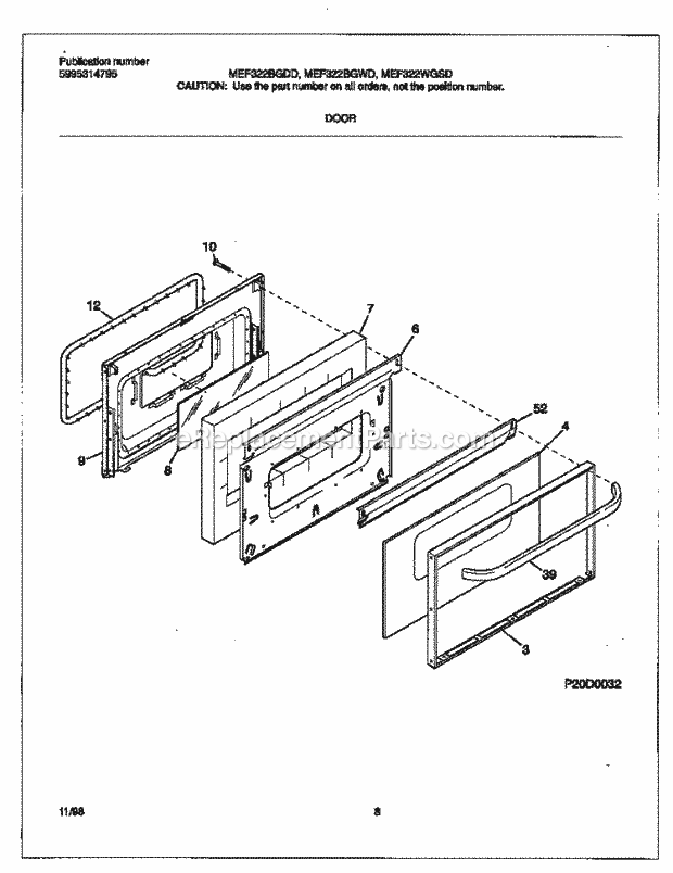 Frigidaire MEF322BGWD Frg(V2) / Electric Range Door Diagram