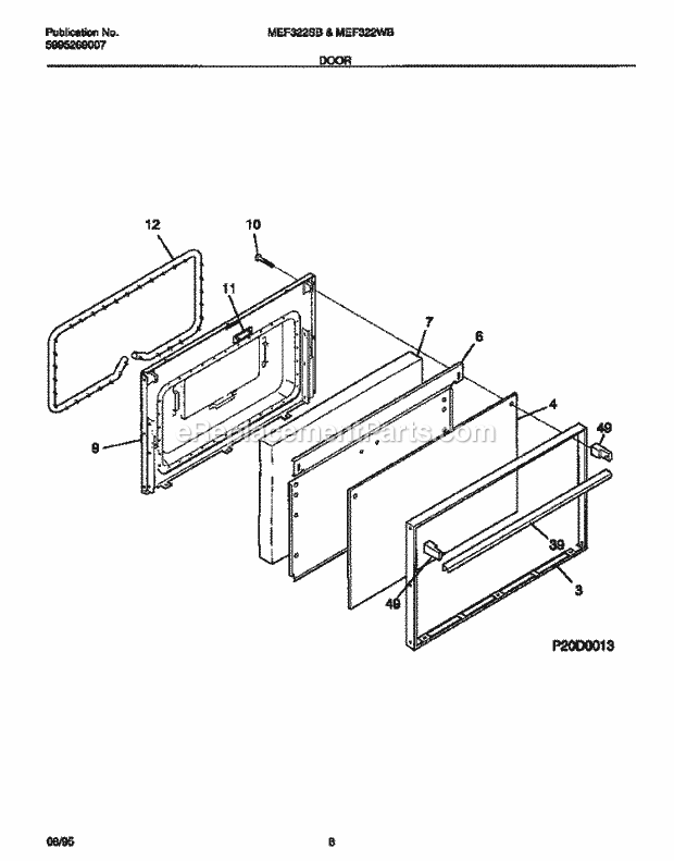 Frigidaire MEF322SBDB Frg(V1) / Electric Range Door Diagram