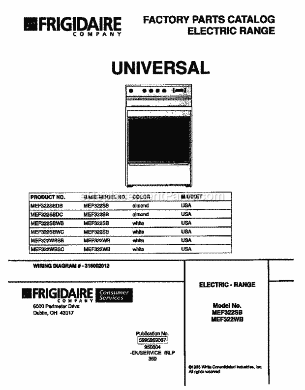 Frigidaire MEF322SBWC Frg(V4) / Electric Range Page C Diagram