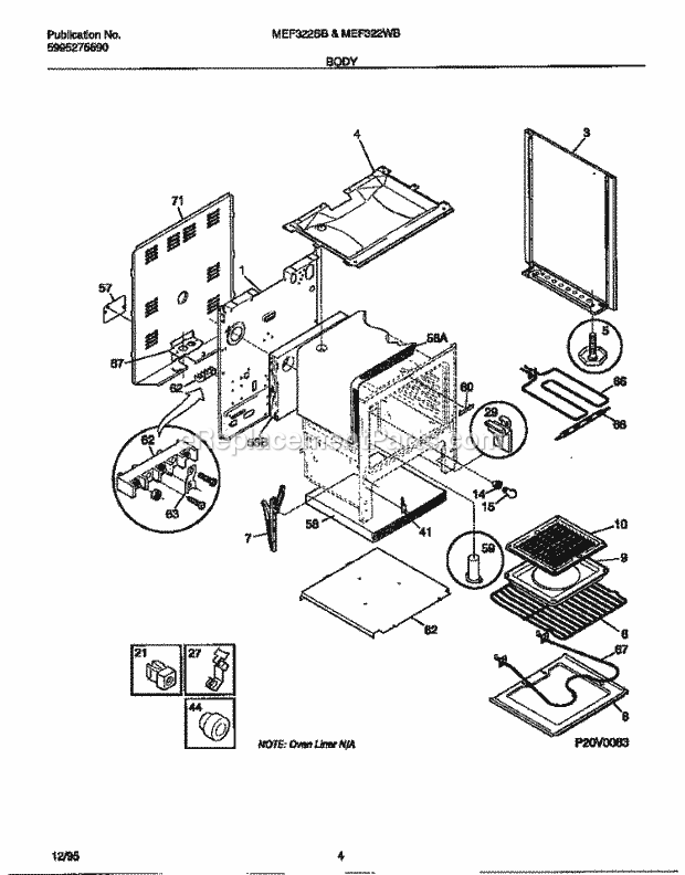 Frigidaire MEF322SBWE Frg(V2) / Electric Range Body Diagram