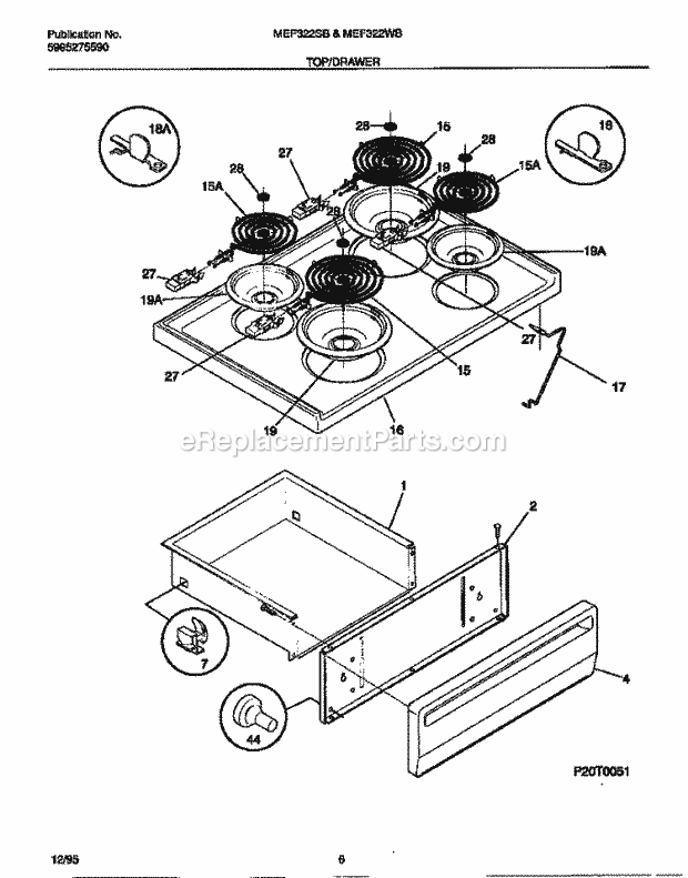 Frigidaire MEF322SBWE Frg(V2) / Electric Range Top / Drawer Diagram