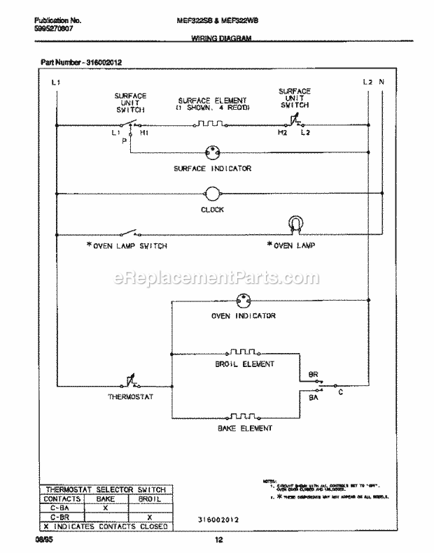 Frigidaire MEF322WBSD Frg(V3) / Electric Range Wiring Diagram Diagram