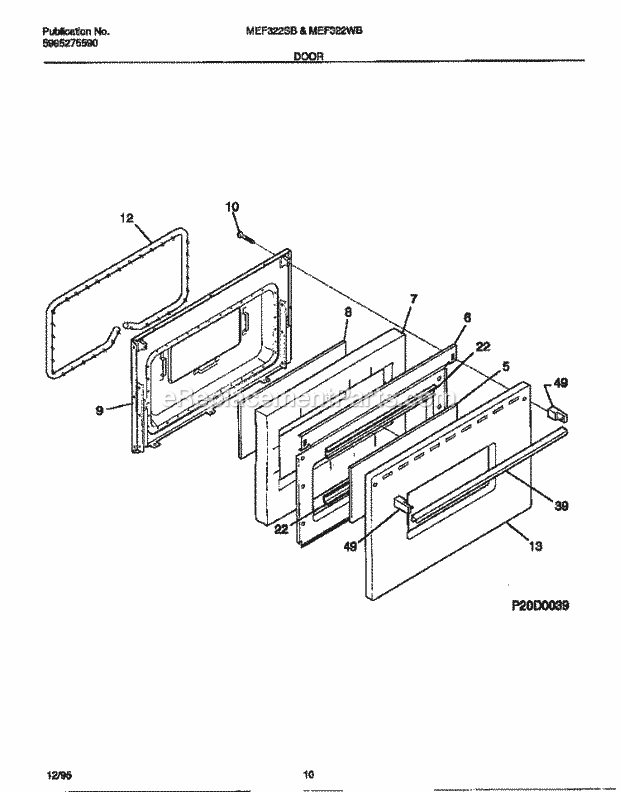 Frigidaire MEF322WBSE Frg(V3) / Electric Range Door Diagram