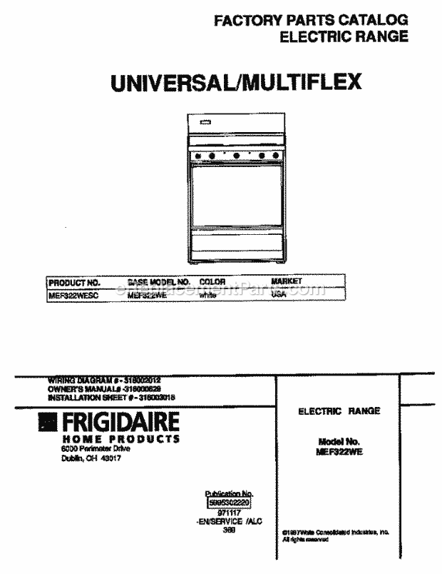 Frigidaire MEF322WESC Frg(V0) / Electric Range Page C Diagram