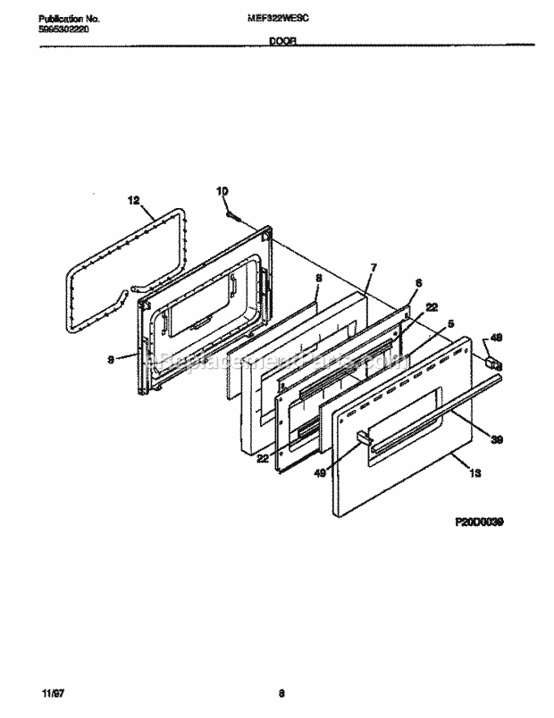 Frigidaire MEF322WESC Frg(V0) / Electric Range Door Diagram