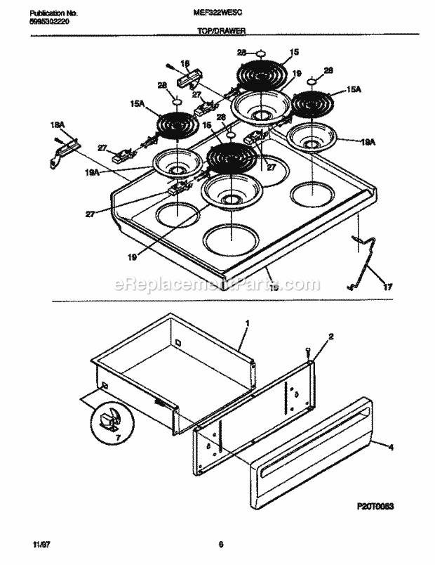 Frigidaire MEF322WESC Frg(V0) / Electric Range Top / Drawer Diagram