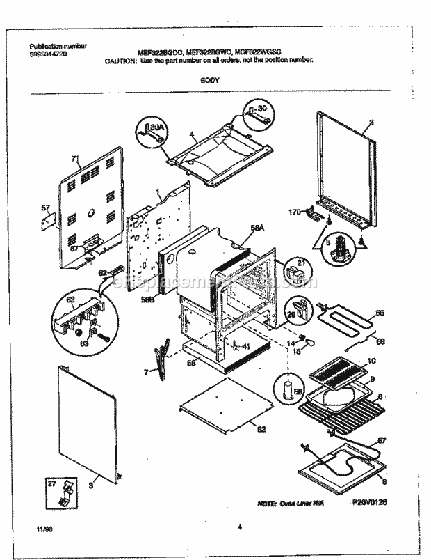 Frigidaire MEF322WGSC Tap(V12) / Electric Range Body Diagram