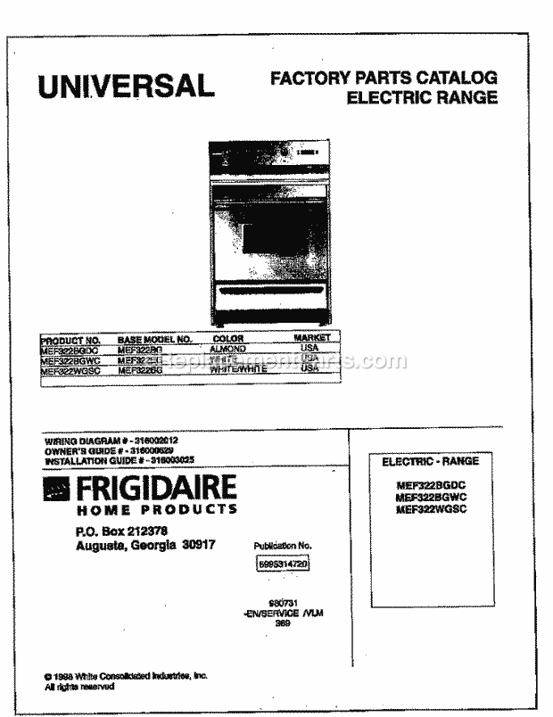 Frigidaire MEF322WGSC Tap(V12) / Electric Range Page C Diagram