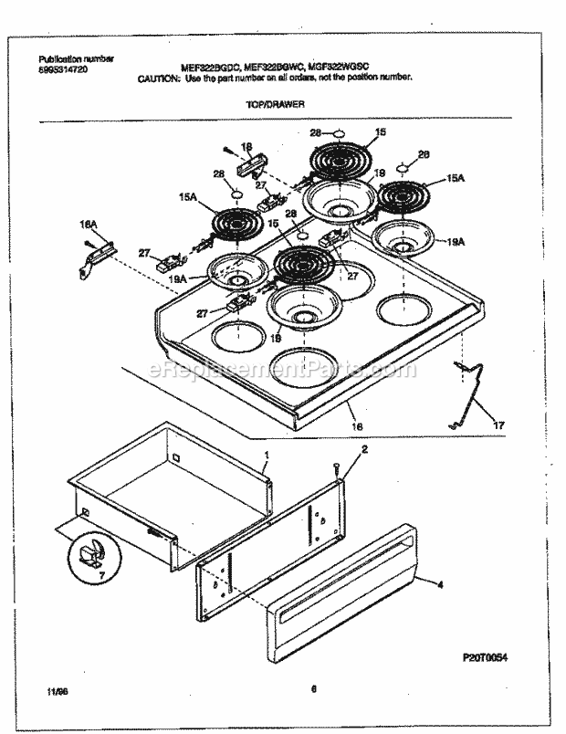 Frigidaire MEF322WGSC Tap(V12) / Electric Range Top / Drawer Diagram