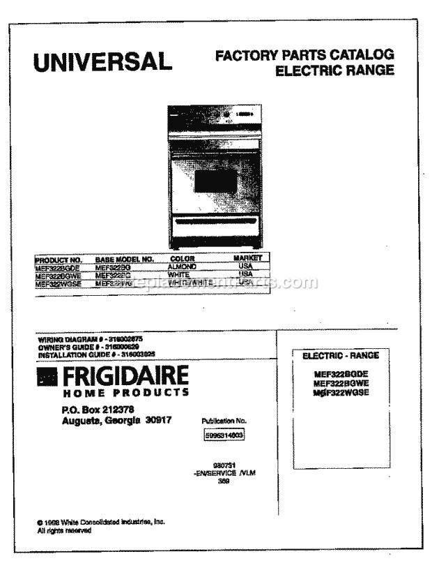 Frigidaire MEF322WGSE Frg(V3) / Electric Range Page C Diagram