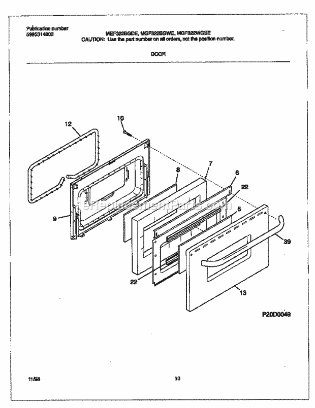 Frigidaire MEF322WGSE Frg(V3) / Electric Range Door Diagram