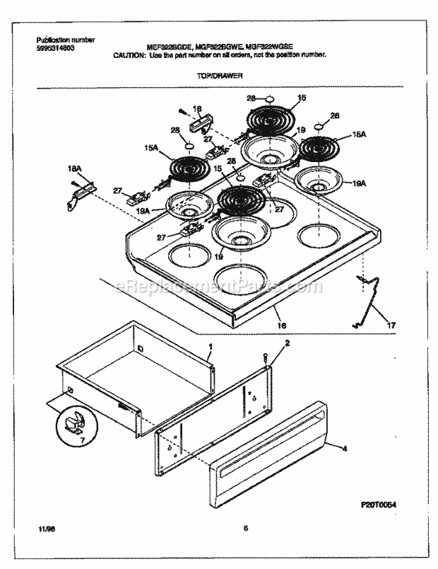 Frigidaire MEF322WGSE Frg(V3) / Electric Range Top / Drawer Diagram