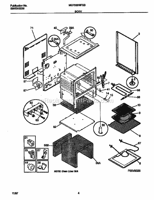 Frigidaire MEF326WFSB Frg(V0) / Electric Range Body Diagram