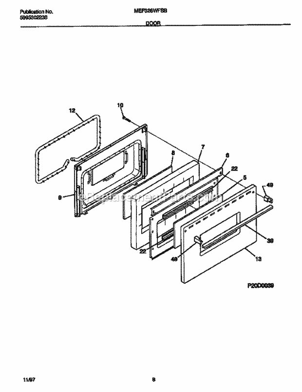 Frigidaire MEF326WFSB Frg(V0) / Electric Range Door Diagram