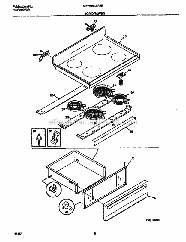 Frigidaire MEF326WFSB Frg(V0) / Electric Range Top / Drawer Diagram