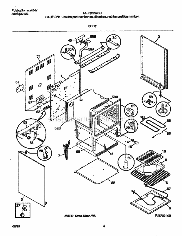 Frigidaire MEF326WGSB Freestanding, Electric Electric Range Body Diagram