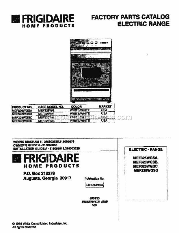 Frigidaire MEF326WGSB Freestanding, Electric Electric Range Page C Diagram