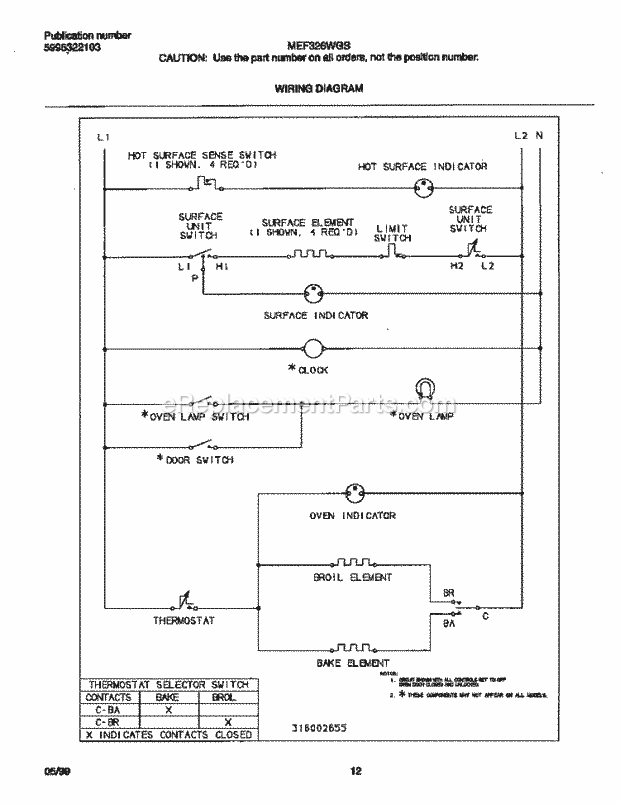 Frigidaire MEF326WGSB Freestanding, Electric Electric Range Page F Diagram