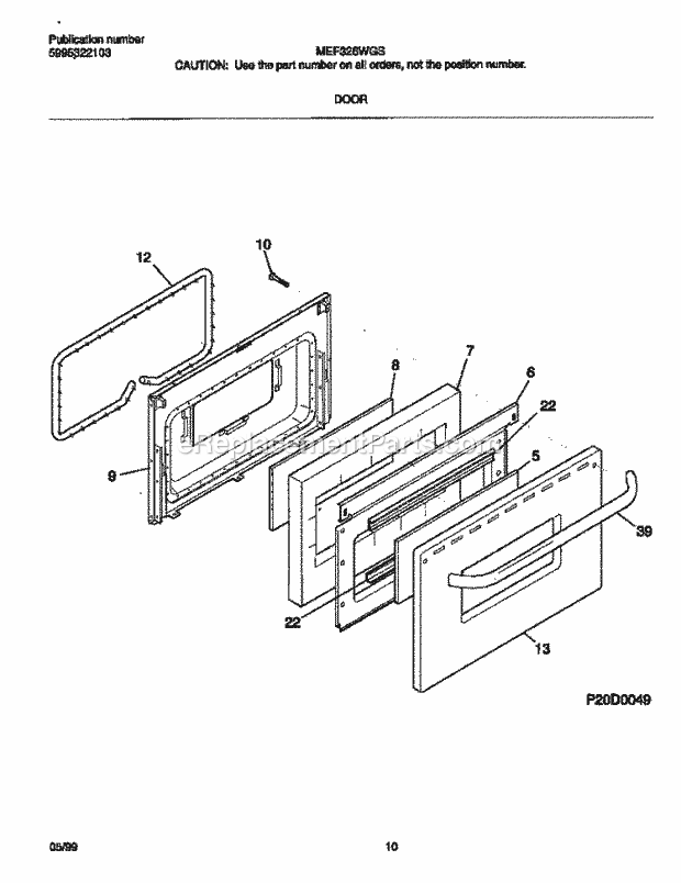 Frigidaire MEF326WGSC Freestanding, Electric Electric Range Door Diagram