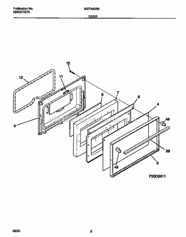 Frigidaire MEF342BBDD Frg(V1) / Electric Range Door Diagram