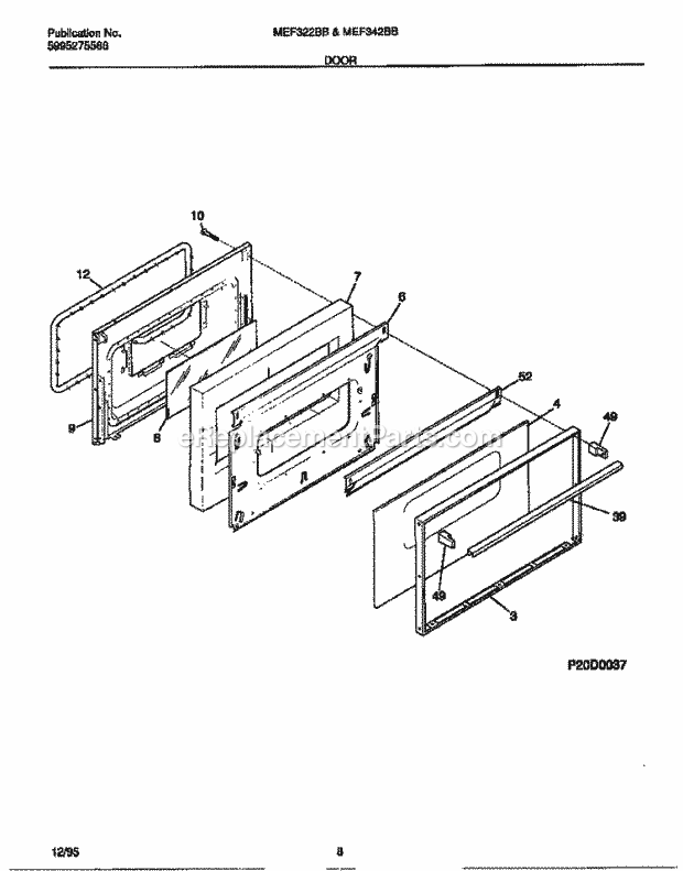 Frigidaire MEF342BBWE Frg(V4) / Electric Range Door Diagram