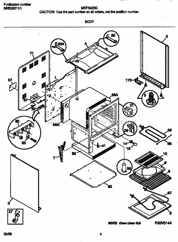 Frigidaire MEF342BGWC Freestanding, Electric Frigidaire/Elec Range Body Diagram