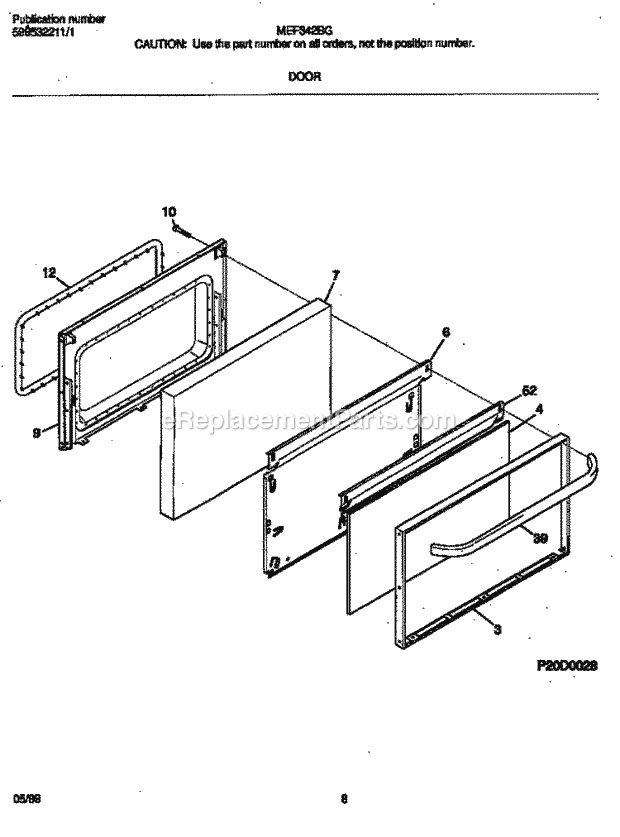 Frigidaire MEF342BGWC Freestanding, Electric Frigidaire/Elec Range Door Diagram