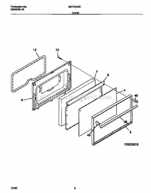 Frigidaire MEF350SBDB Frg(V1) / Electric Range Door Diagram