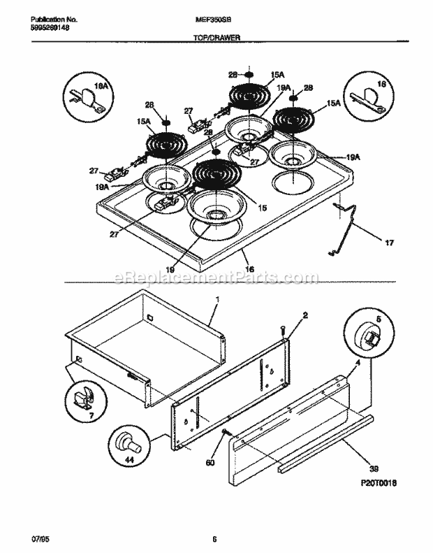 Frigidaire MEF350SBDB Frg(V1) / Electric Range Top / Drawer Diagram