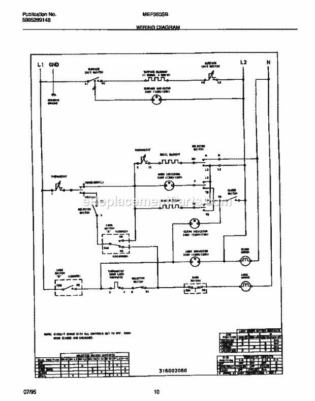 Frigidaire MEF350SBDB Frg(V1) / Electric Range Wiring Diagram Diagram