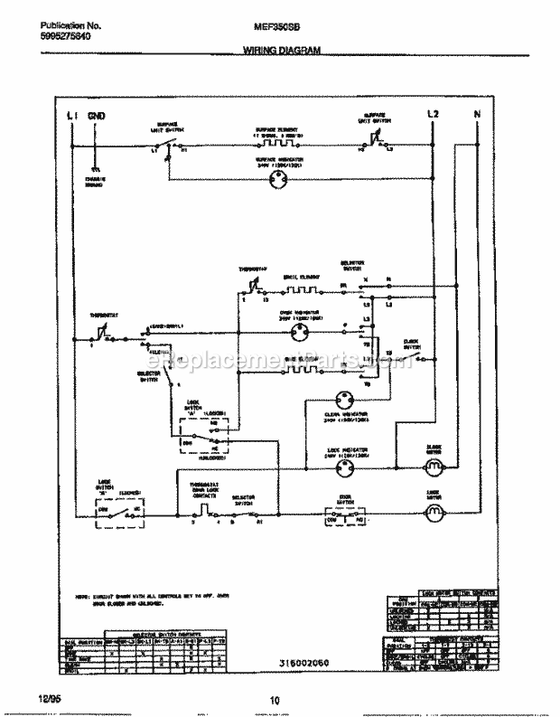 Frigidaire MEF350SBDE Frg(V1) / Electric Range Page F Diagram