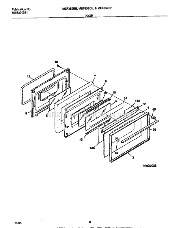 Frigidaire MEF352BEDD Frg(V1) / Electric Range Door Diagram