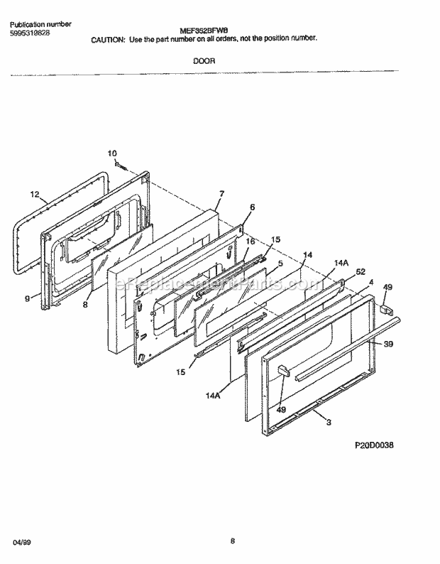 Frigidaire MEF352BFWB Frg/Electric Range Door Diagram